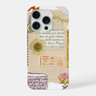 Scrapbook Style Floral Journal Cover Case iPhone 15 Proケース