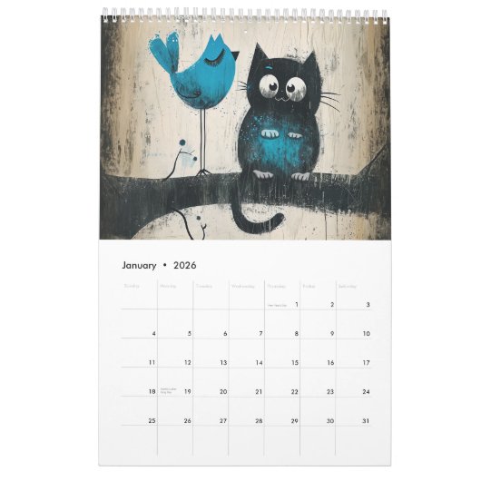Scratch & Whiskers – Graphic Cat Calendar 2026 カレンダー (1月 2026)