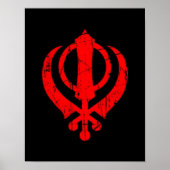 Scratched Red Sikh Khanda Symbol on Black ポスター (正面)