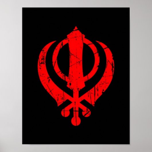 Scratched Red Sikh Khanda Symbol on Black ポスター (正面)