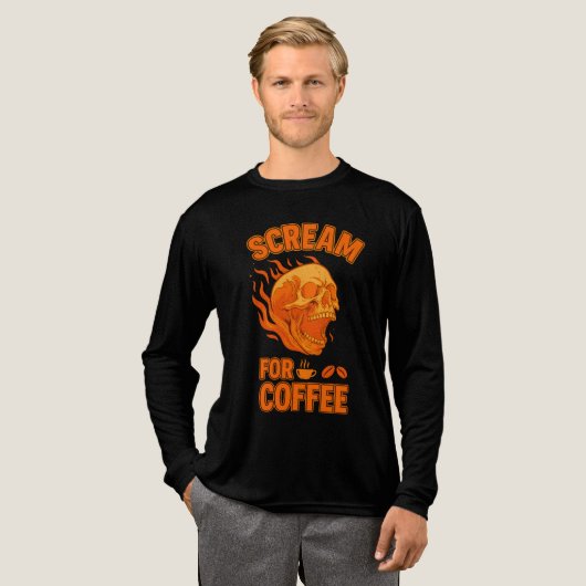 Scream for Coffee Spooky Skull Halloween トライブレンドTシャツ (正面全体)