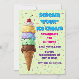 Scream FOUR Ice Cream, 4th Birthday 招待状
