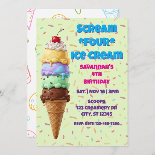 Scream FOUR Ice Cream, 4th Birthday  招待状 (正面/裏面)