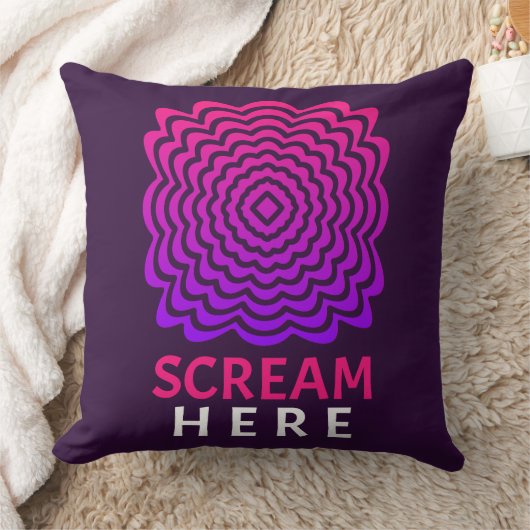 Scream Here | Pink & Purple Ripple Throw Pillow クッション (ブランケット)