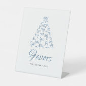 Scribble Blue Bow Christmas Tree Bridal Shower 台座サイン (正面)