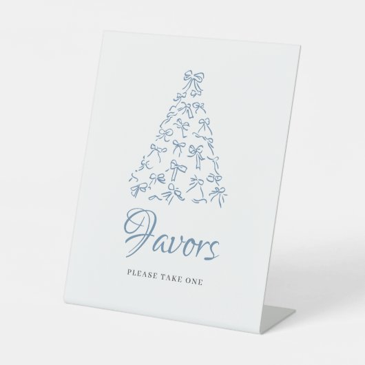 Scribble Blue Bow Christmas Tree Bridal Shower 台座サイン (正面)