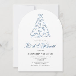 Scribble Blue Bow Christmas Tree Bridal Shower  招待状
