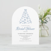 Scribble Blue Bow Christmas Tree Bridal Shower 招待状 (スタンド正面)