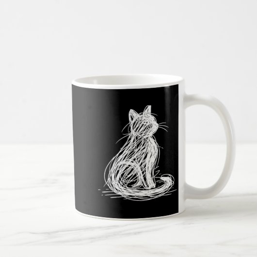 Scribble Cat Minimal Line Art Japanese  コーヒーマグカップ (右)