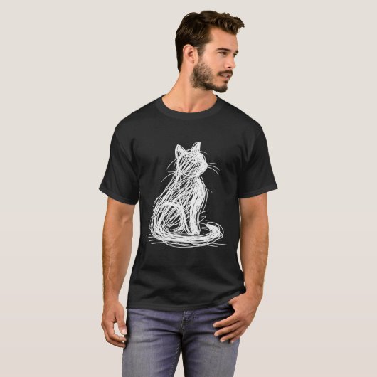 Scribble Cat Minimal Line Art Japanese  Tシャツ (正面フル)
