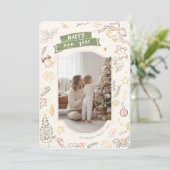 Scribble Doodle Whimsical Family Christmas Photo シーズンカード (スタンド正面)