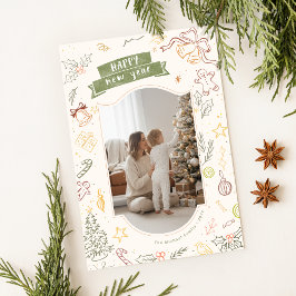 Scribble Doodle Whimsical Family Christmas Photo シーズンカード