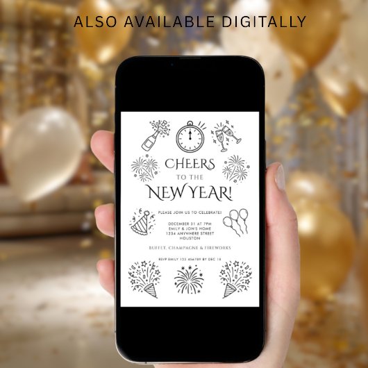 Scribble Doodles Cheers to New Year Party 招待状