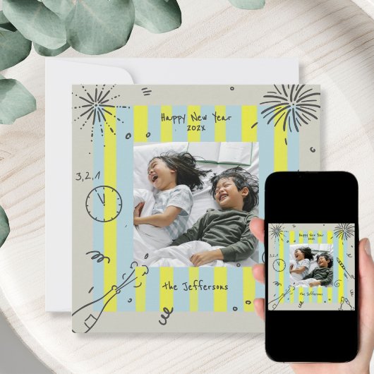 Scribbled Doodle新年の写真カード シーズンカード