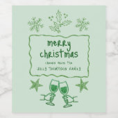 Scribbly Doodle Wavy Frame Glitter Green Christmas ワインラベル (シングルラベル)
