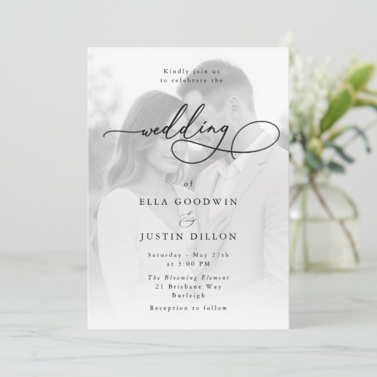 Scriptのミニマルエレガントス結婚写真 招待状 (スタンド正面)