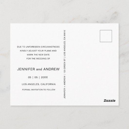 Scriptエレガントの日付結婚はがきの変更 ポストカード (裏面)