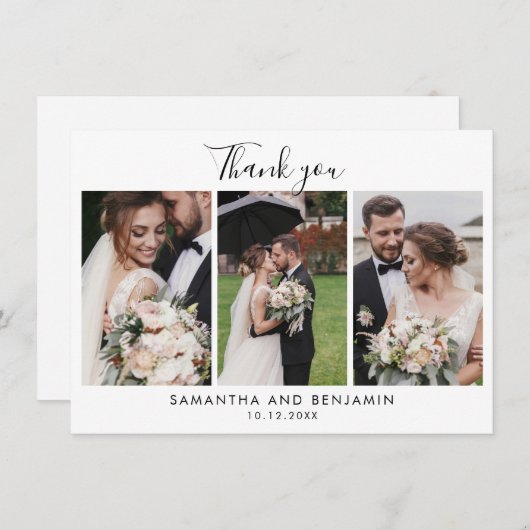 Scriptエレガントの結婚3枚の写真 ノートカード (正面/裏面)