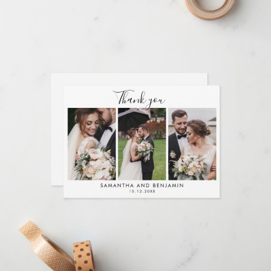 Scriptエレガントの結婚3枚の写真 ノートカード (正面/裏面インサイチュ)