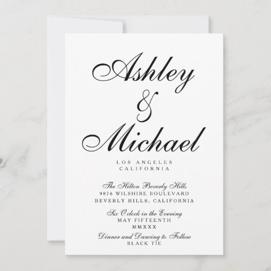 SCRIPTエレガントタイポグラフィ白黒結婚の 招待状 (正面)