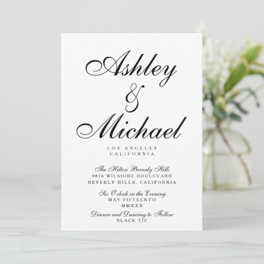 SCRIPTエレガントタイポグラフィ白黒結婚の 招待状 (スタンド正面)