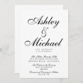 SCRIPTエレガントタイポグラフィ白黒結婚の 招待状 (正面/裏面)