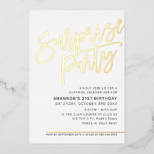 SCRIPTサプライズモダンバースデーパーティー黒金ゴールド 箔招待状 (正面)