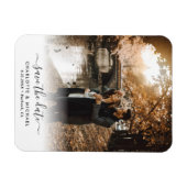 Scriptパーソナライズされたの結婚写真の日付の保存 マグネット (横)