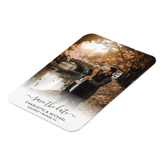 Scriptパーソナライズされたの結婚写真の日付の保存 マグネット (左側)