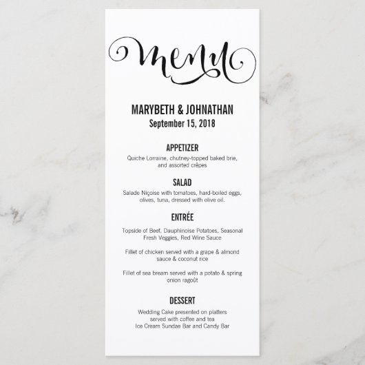 Scriptモダンのメニュ結婚ー・カード メニュー (正面)