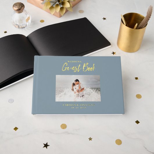 Script結婚の航海のPhoto結婚 Blue ゲストブック (正面見開き)