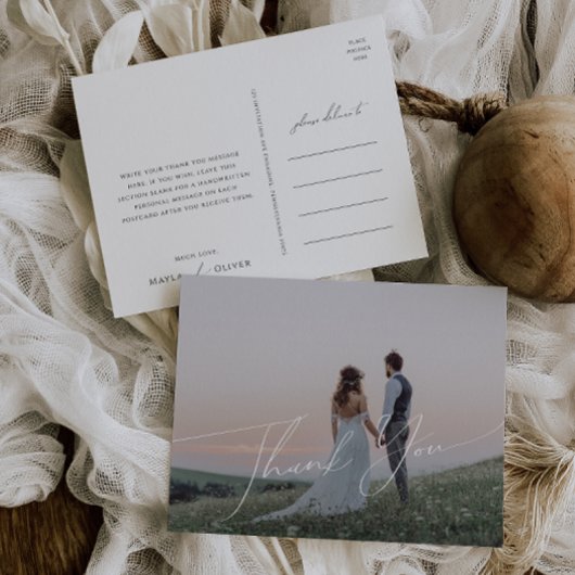 Script お洒落 Horizontal Photo Thank ポストカード