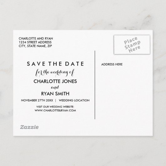 Script お洒落 Photo日付はがきを保存する 案内ポストカード (裏面)