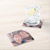 Script かわいらし LOVEパステルピンク結婚写真 スクエアペーパーコースター (インサイチュ)