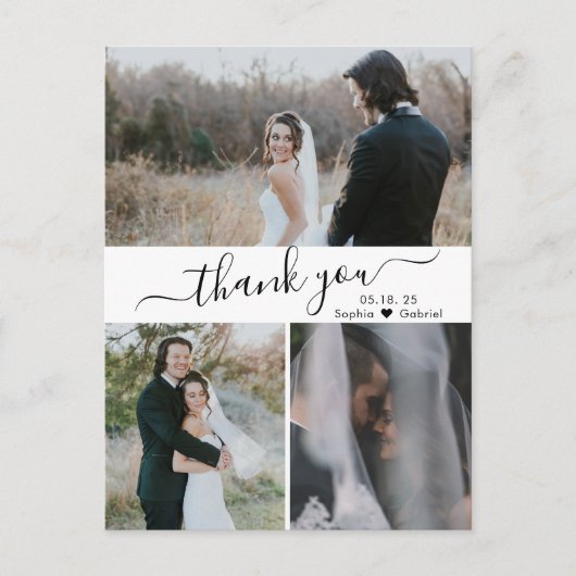 Script エレガント結婚のPhoto Collageありがとう ポストカード (正面)