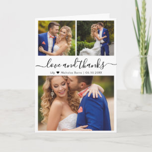 Script エレガント 3フォトコラージュのハート結婚の サンキューカード