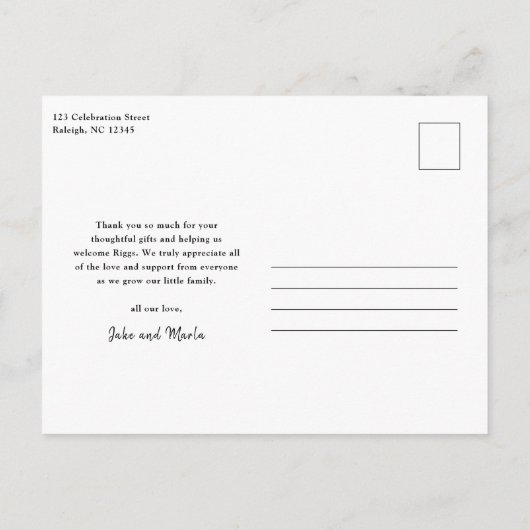 Script エレガント 3フォトコラージュベビーありがとう ポストカード (裏面)