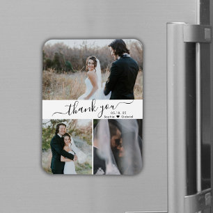 Script エレガント 3 Photo Collage's 結婚 Thank You マグネット
