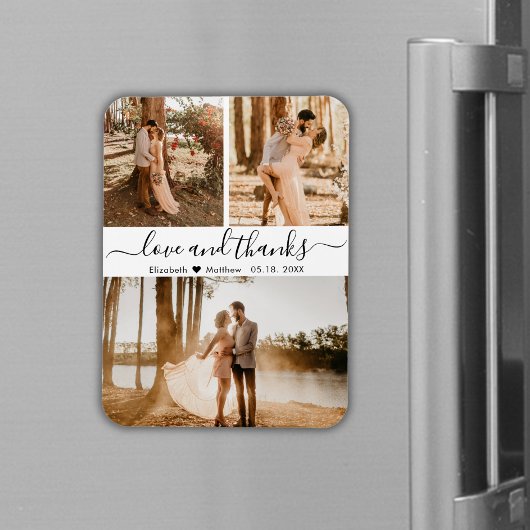 Script エレガント 3 Photo Collage's 結婚 Thank You M マグネット