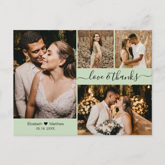 Script エレガント 4 Photo Collage's 結婚 Thank You ポストカード (正面)