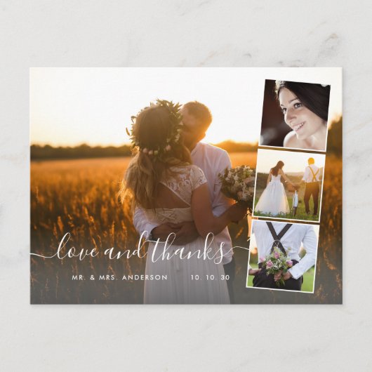 Script エレガント 4 Photo Collage's 結婚 Thank You ポストカード (正面)
