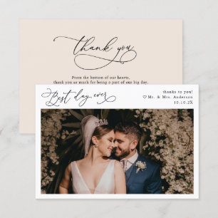 Script エレガント Boho Neutral赤面の結婚写真 サンキューカード