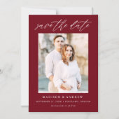 Script エレガント Burgundy Photo日付の保存 マグネット招待状 (正面)