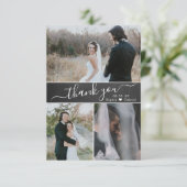 Script エレガント Chalkboardの結婚Photo Collage サンキューカード (スタンド正面)