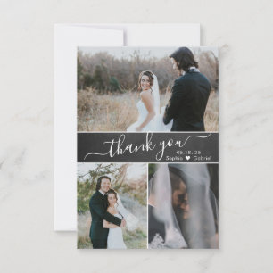 Script エレガント Chalkboardの結婚Photo Collage サンキューカード