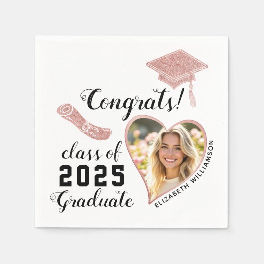 Script エレガント Class 2025モダン写真卒業 スタンダードカクテルナプキン (正面)
