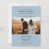 Script エレガント Dusty Blue Photo結婚's 招待状 (正面)