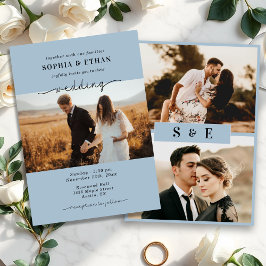 Script エレガント Dusty Blue Photo結婚's 招待状