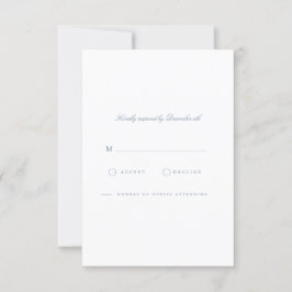 Script エレガント Dusty Blue & White RSVPカード