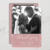 Script エレガント Dusty Pinkのモダン結婚写真 サンキューカード (正面/裏面)